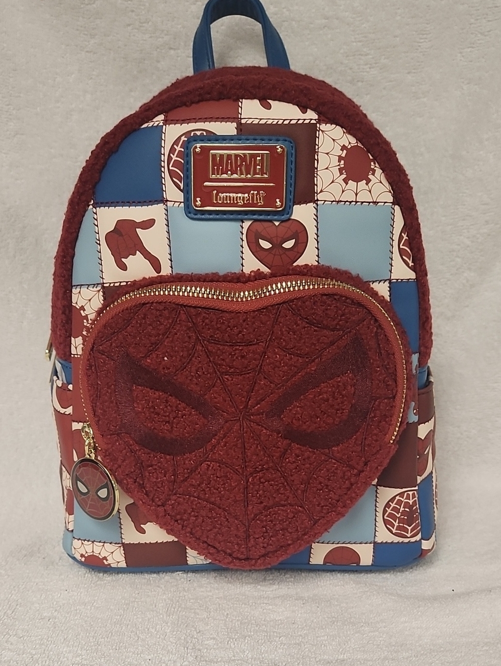 Loungefly Red, Blue and Cream Spider-Man Heart Mini Backpack